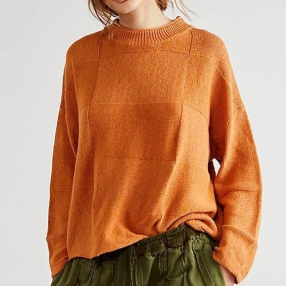 Free People FP Beach Andy Sweater Suntrust Orange Marled XS Cropped Mockneck - Picture 1 of 9